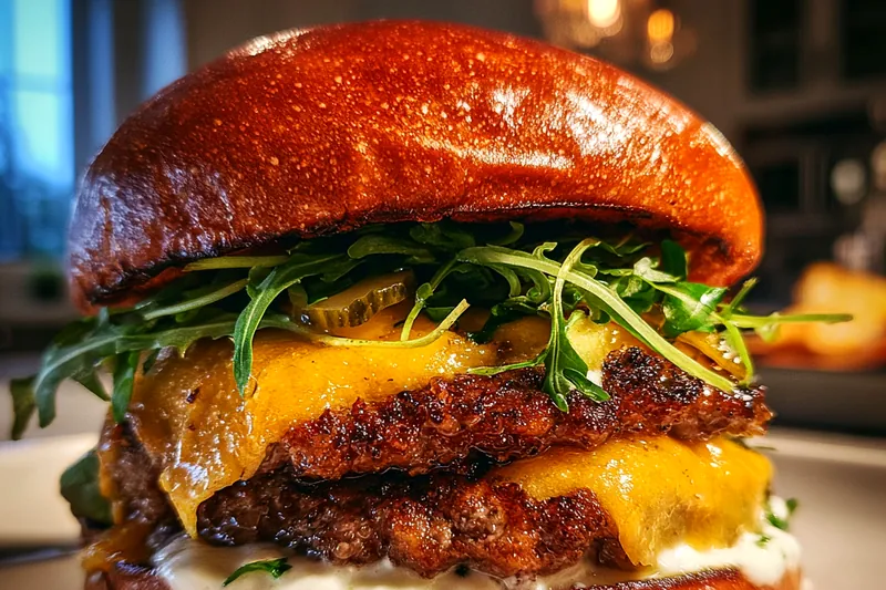 Fresh ingredients for Gourmet Double Cheeseburger