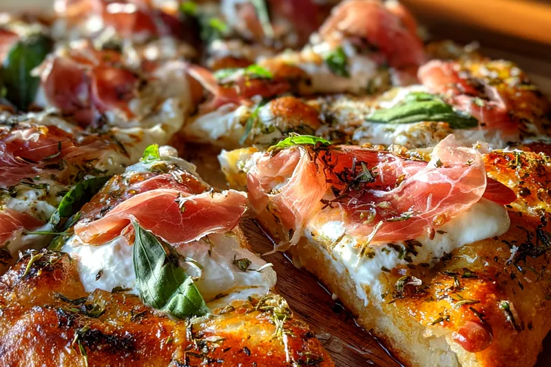 Fresh ingredients for Gourmet Prosciutto White Pizza
