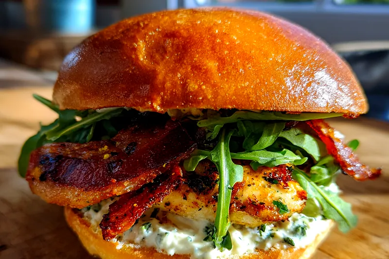 Cooking process for Grilled Chicken Bacon Sandwich