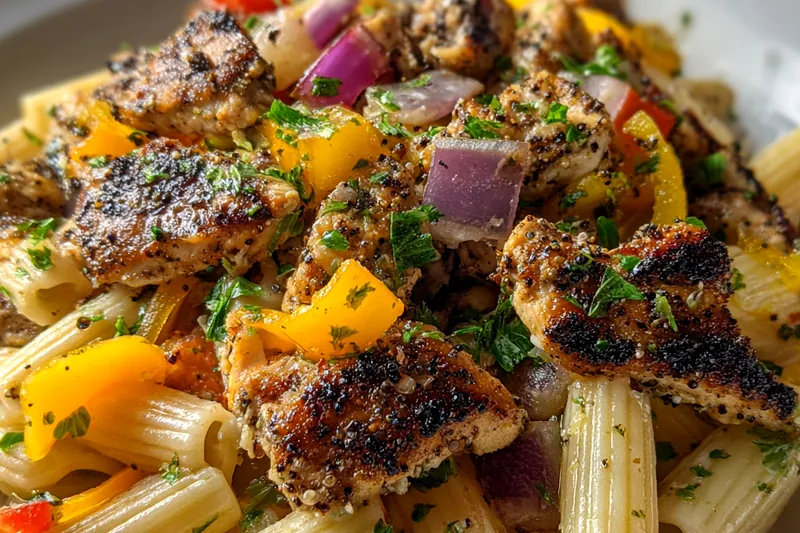 Fresh ingredients for Grilled Chicken Penne Pasta