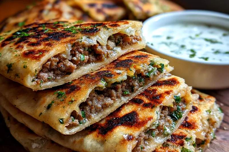 Cooking process for Grilled Meat Flatbreads with Herbs
