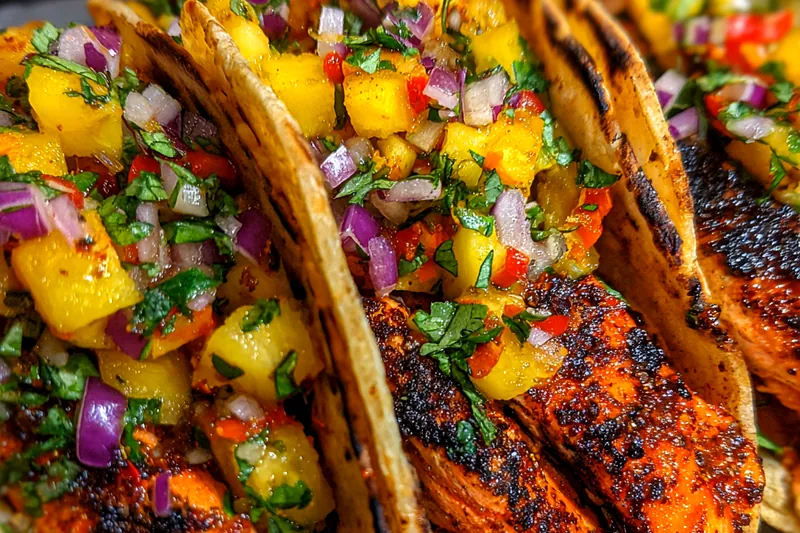 Cooking process for Grilled Pineapple Salmon Tacos
