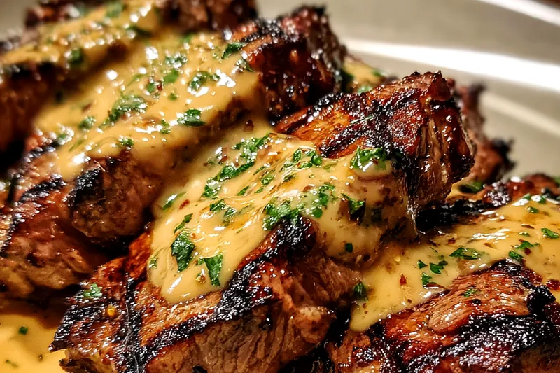 Cooking process for Grilled Steak with Creamy Herb Sauce