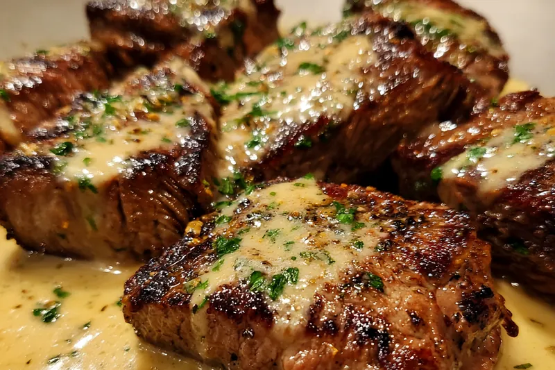 Fresh ingredients for Grilled Steak with Creamy Herb Sauce