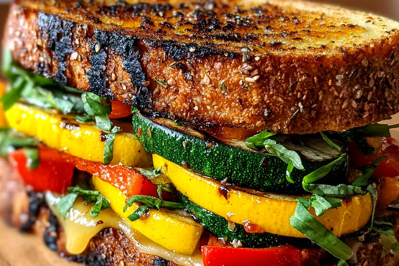 Cooking process for Grilled Veggie Mozzarella Sandwich