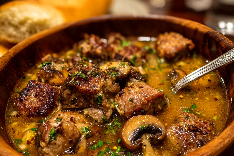 Fresh ingredients for Hearty Beef Mushroom Soup