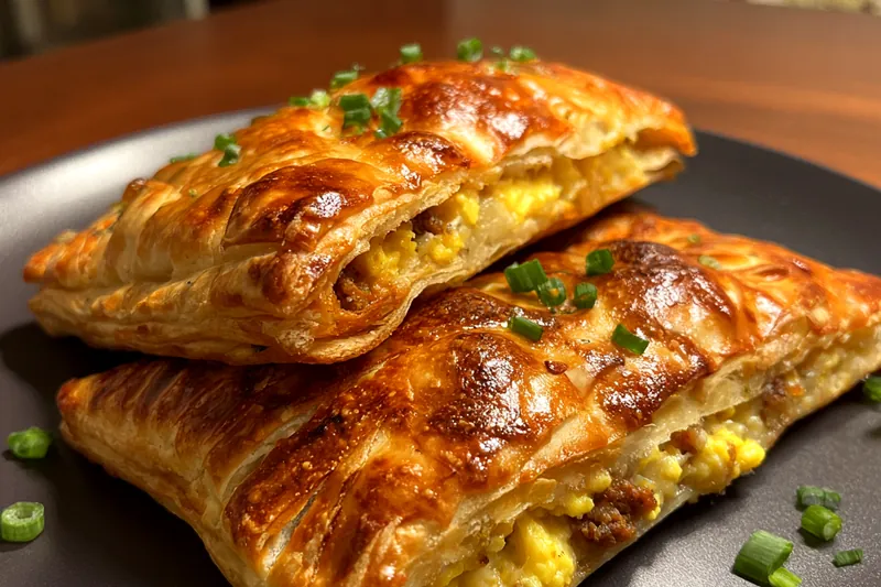 A close-up of the Flaky Breakfast Pastry Delights baking in the oven, showcasing their golden brown tops.