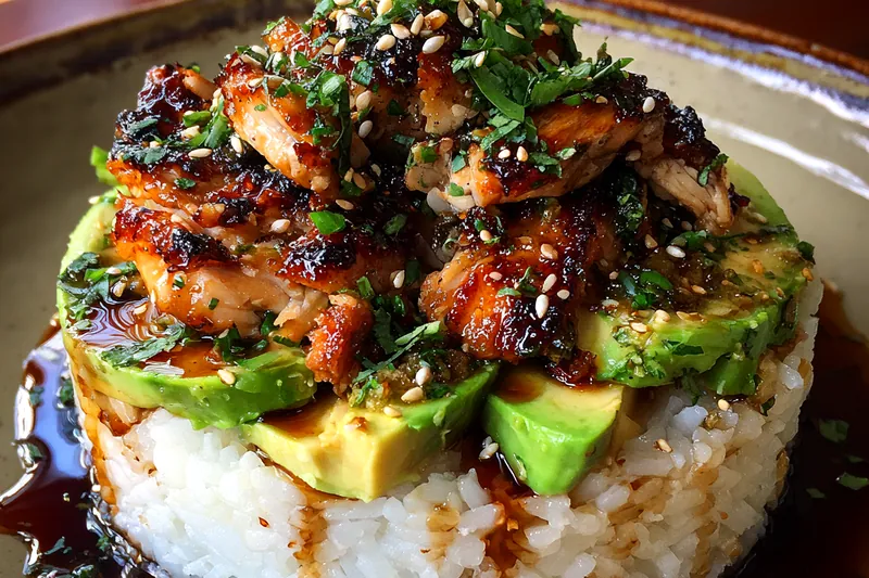 Fresh ingredients for Honey Glazed Chicken Avocado Stack