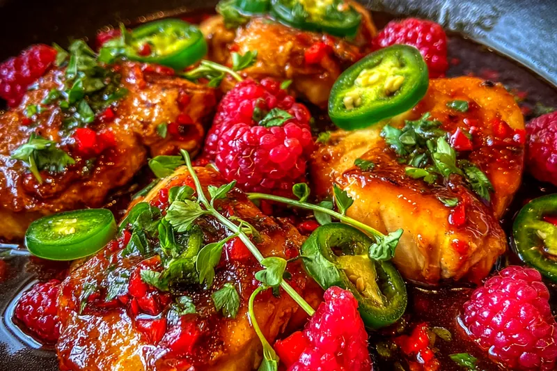 Cooking process for Jalapeno Raspberry Chicken Delight