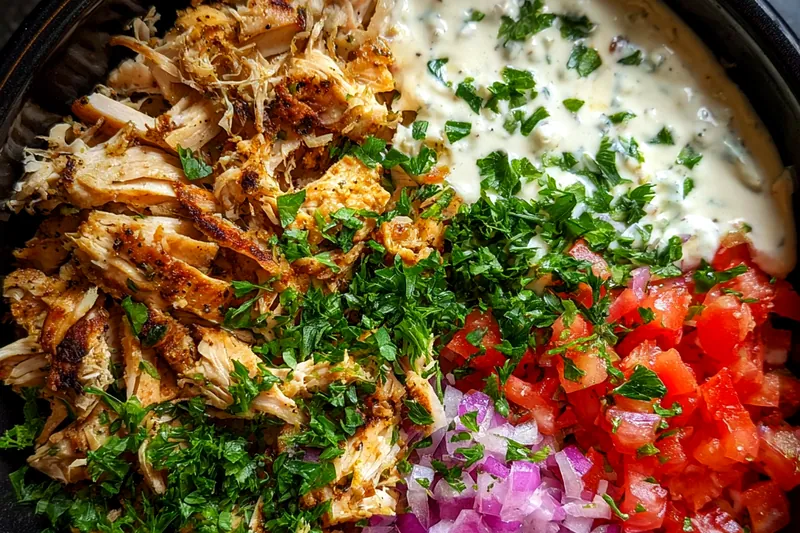 Fresh ingredients for Juicy Chicken Shawarma Bowl