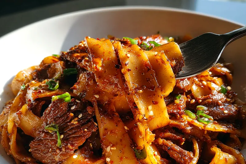 A colorful array of ingredients for Savory Korean Beef Noodles arranged on a wooden table.