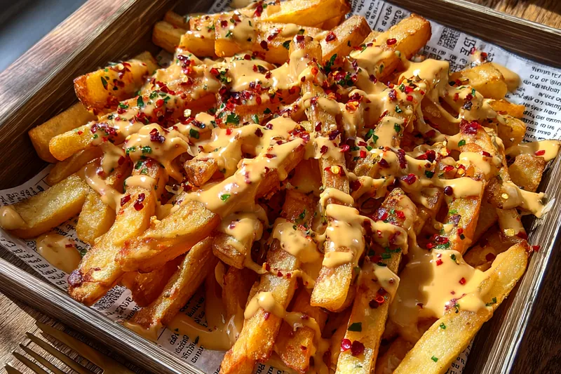 Cooking process for Loaded Cheese Fries with Sauce