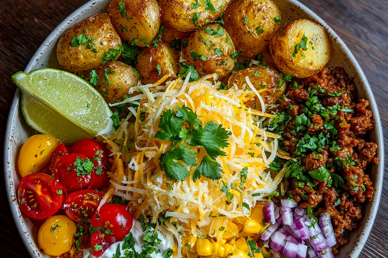Fresh ingredients for Loaded Potato Taco Bowl