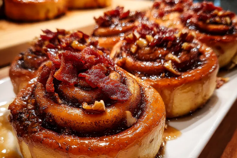 Cooking process for Maple Bacon Cinnamon Rolls