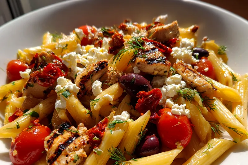Fresh ingredients for Mediterranean Chicken Pasta