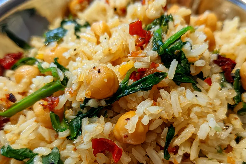 Cooking process for Mediterranean Chickpea Rice Bowl