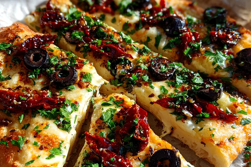 Fresh ingredients for Mediterranean Olive Flatbread