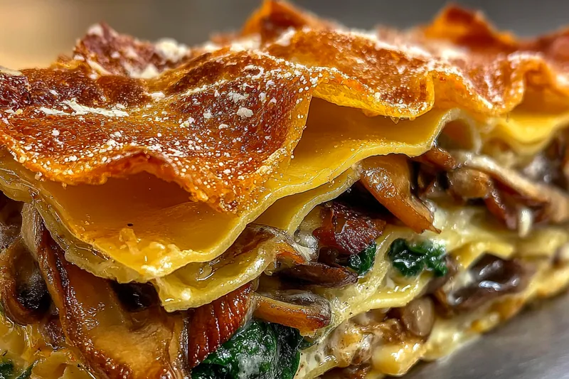 Fresh ingredients for Mushroom Spinach Pasta Bake