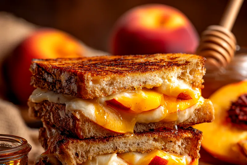 Fresh ingredients for Peach Cheddar Grilled Sandwich
