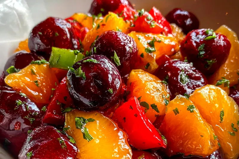 Fresh ingredients for Peach Cherry Fruit Medley