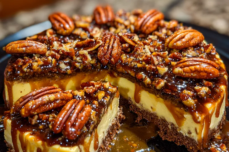 Cooking process for Pecan Caramel Cheesecake