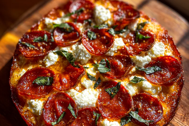 Fresh ingredients for Pepperoni Basil Ricotta Pizza