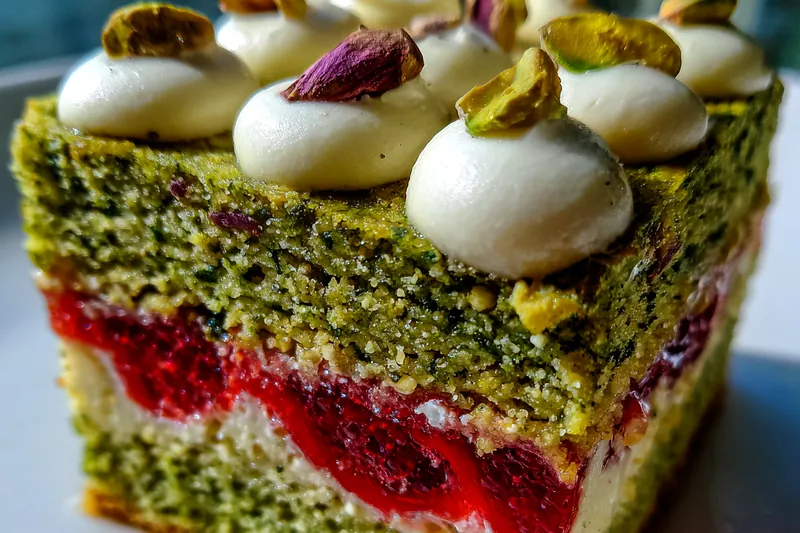 Cooking process for Pistachio Raspberry Layered Cake