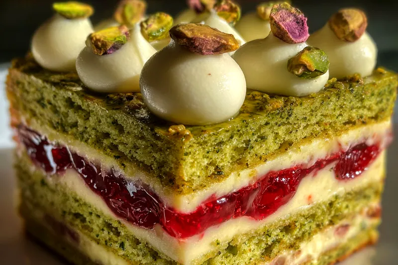 Fresh ingredients for Pistachio Raspberry Layered Cake