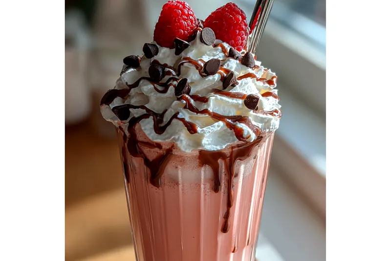 Fresh ingredients for Raspberry Chocolate Chip Milkshake