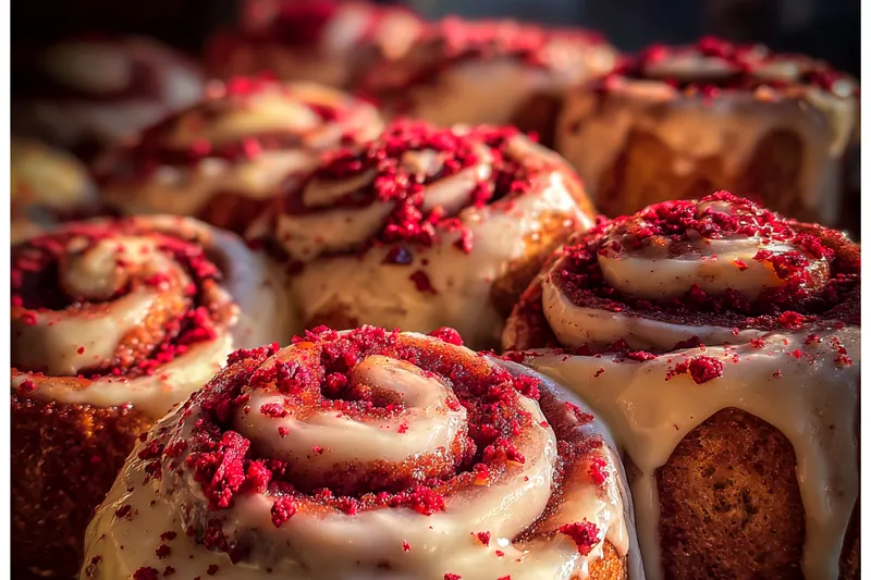 Cooking process for Red Velvet Cinnamon Rolls