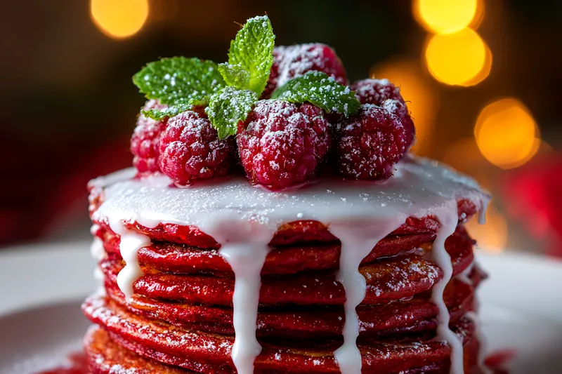 Cooking process for Red Velvet Pancakes with Glaze
