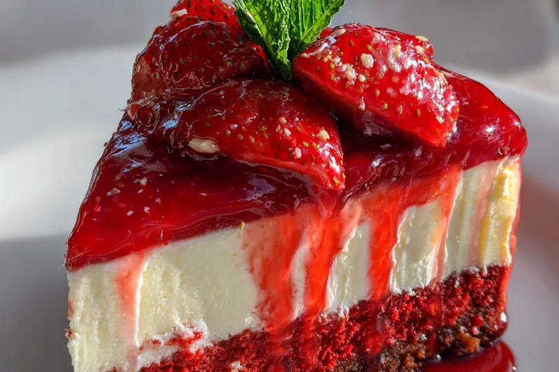 Fresh ingredients for Red Velvet Strawberry Cheesecake