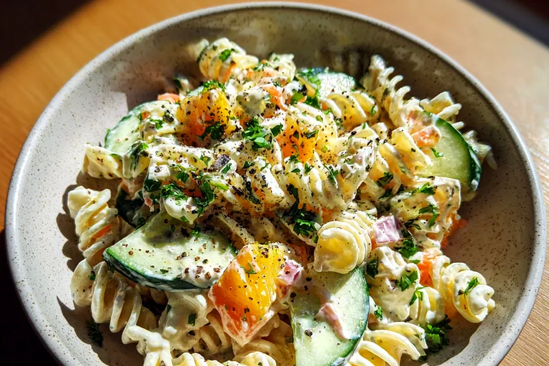 Cooking process for Refreshing Cucumber Pasta Salad