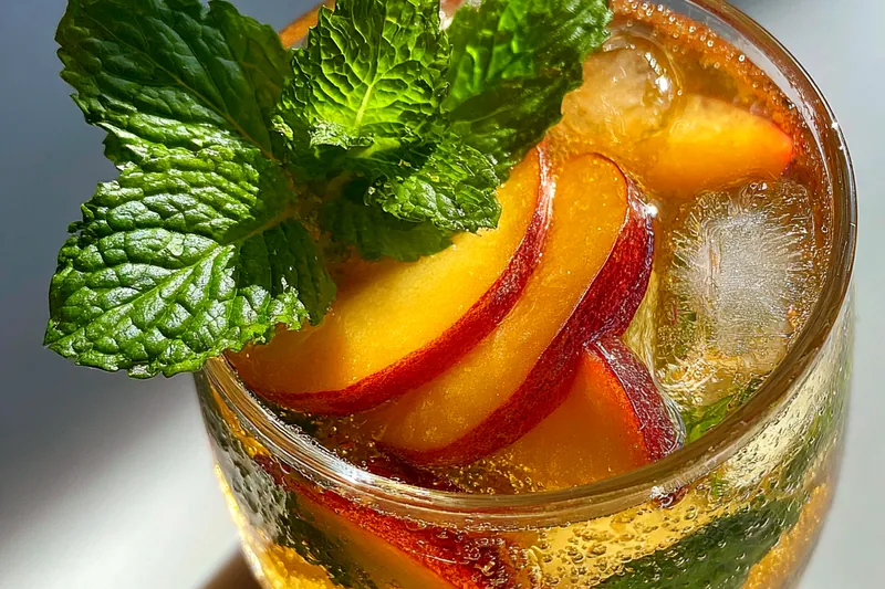 Fresh ingredients for Refreshing Peach Mint Cooler