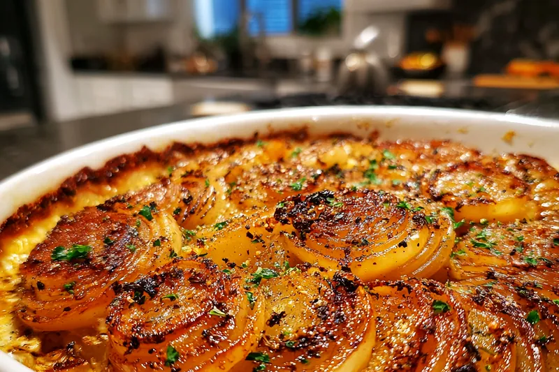 A vibrant selection of ingredients for Savory Baked Onion Layers displayed on a wooden cutting board.