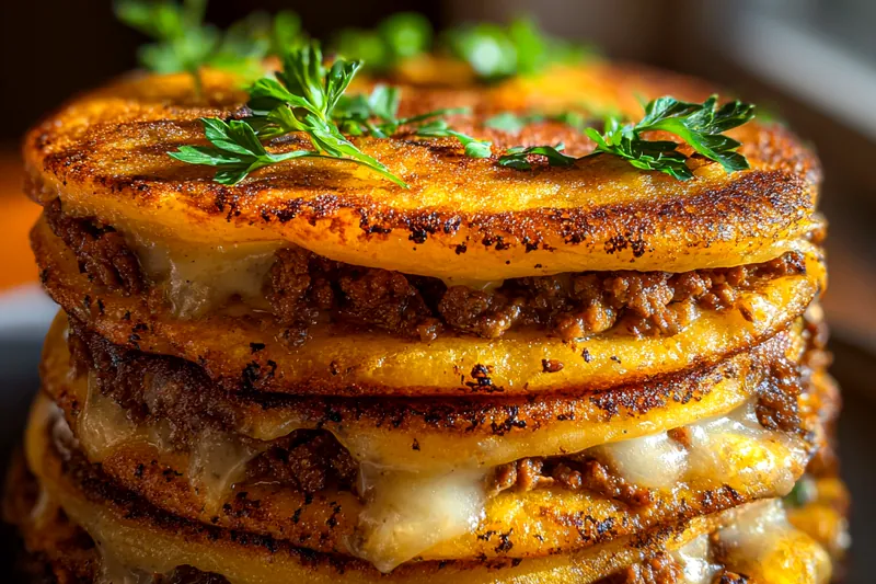 Cooking process for Savory Beef Potato Pancakes