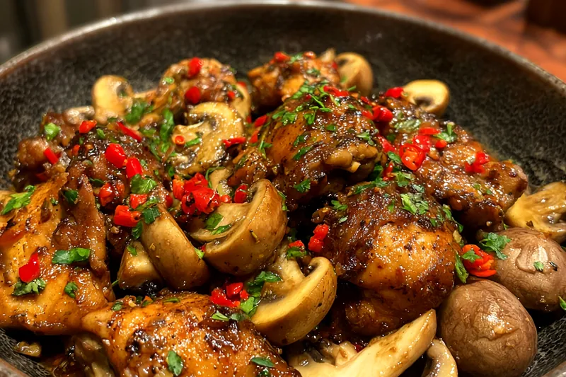A vibrant arrangement of fresh ingredients for Savory Black Pepper Chicken Delight, including chicken breast, spices, and sauces.
