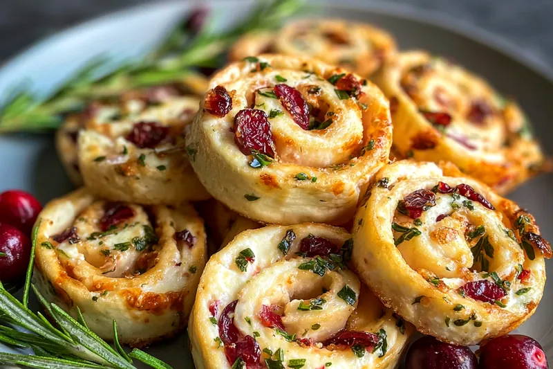 A vibrant display of ingredients for Savory Cranberry Cheese Pinwheels, including tortillas, cheese, and cranberries.