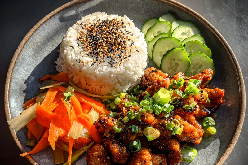Cooking process for Savory Glazed Chicken Bowl