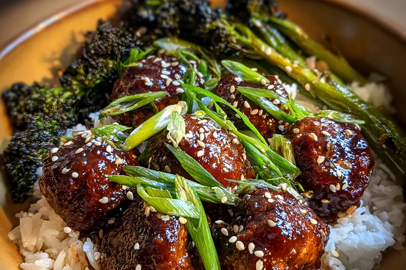 Cooking process for Savory Glazed Meatballs with Rice