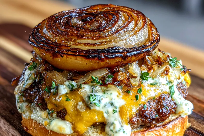 Cooking process for Savory Onion Beef Stack