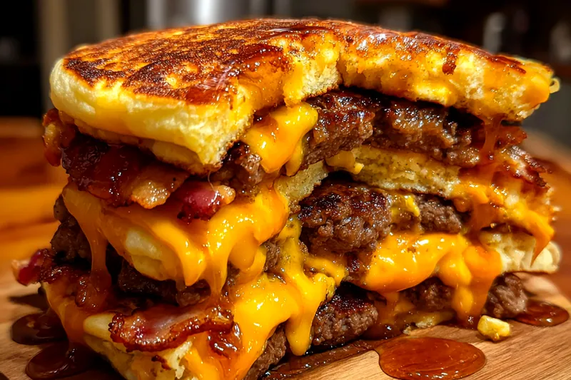 Cooking process for Savory Pancake Burger Stack