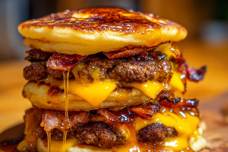 Fresh ingredients for Savory Pancake Burger Stack