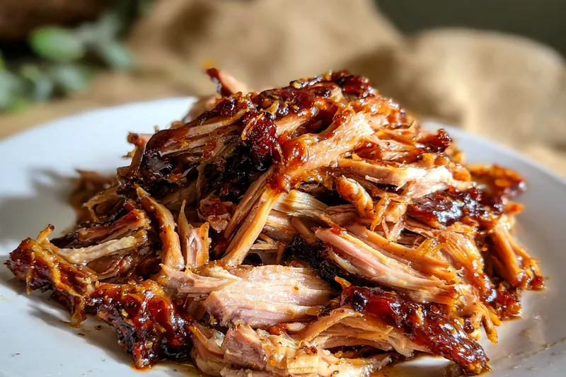 A vibrant display of ingredients for Savory Pulled Pork Delight including spices and pork shoulder.