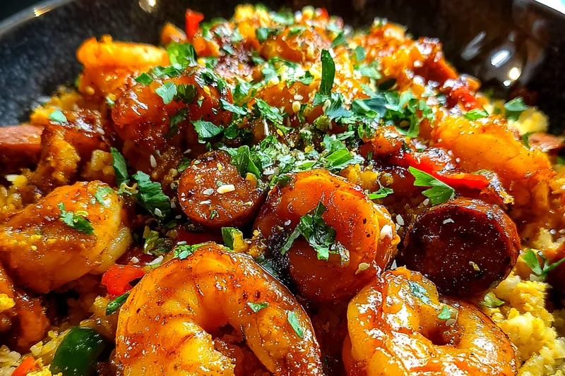 Cooking process for Savory Shrimp Sausage Rice