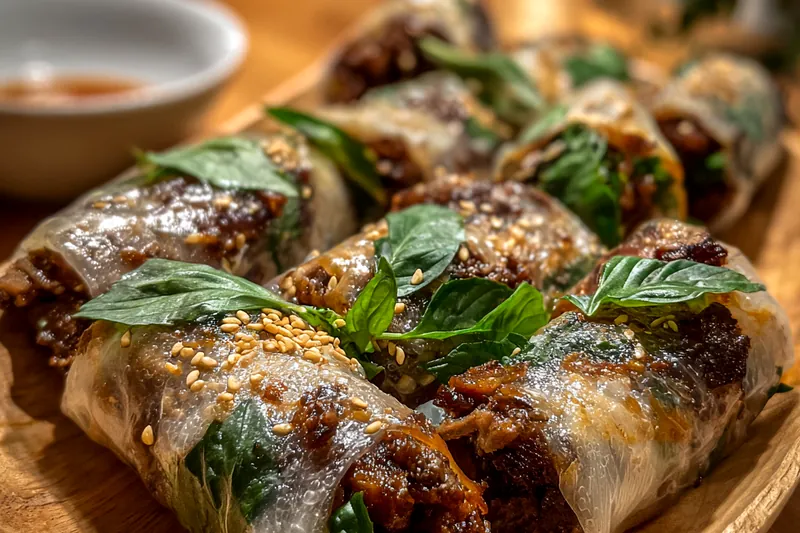 Fresh ingredients for Savory Thai Basil Rolls