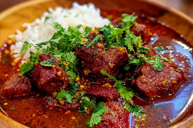 Cooking process for Slow-Cooked Beef Curry with Rice