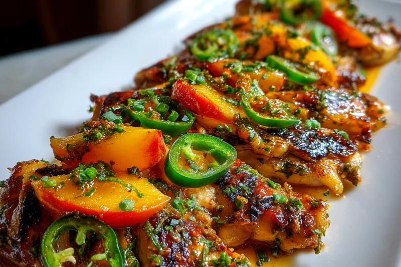 Fresh ingredients for Spicy Grilled Peach Chicken