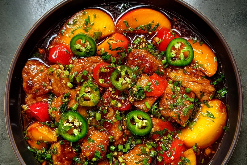 Cooking process for Spicy Peach Chicken Delight