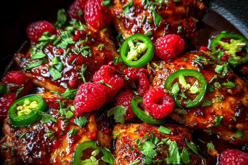 Cooking process for Spicy Raspberry Glazed Chicken